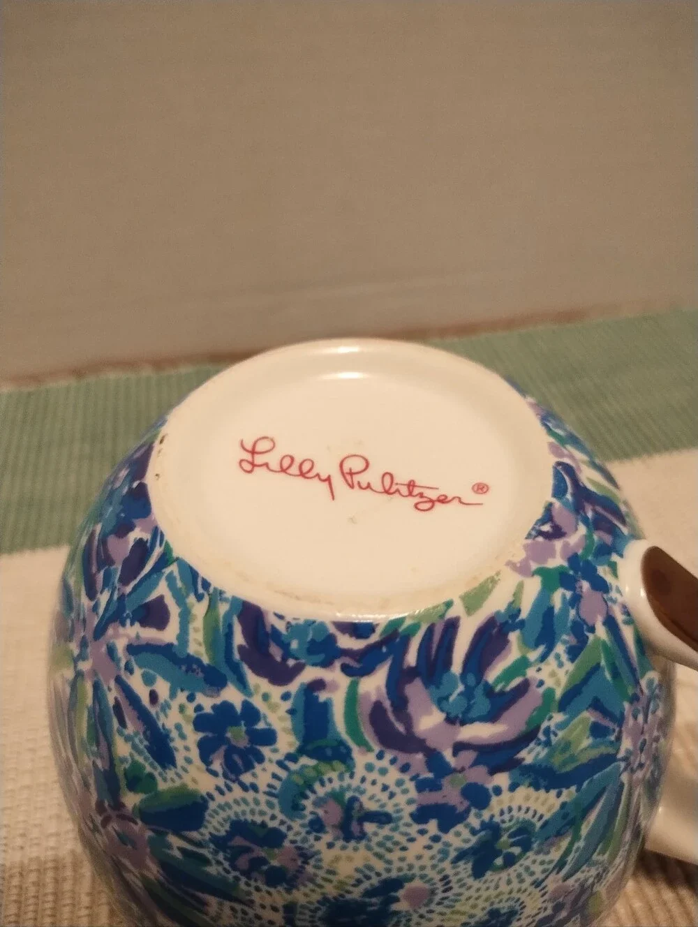 Lilly Pulitzer Blue & Green Floral Ceramic Mug with Gold Accent